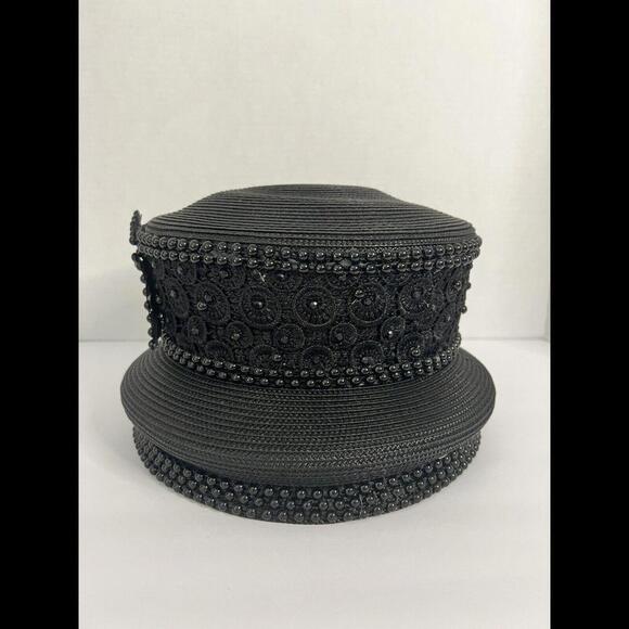 Vintage J.F.Y Collection NY USA Black Hat Derby Church Sequin Faux Rhinestones main image 7